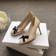 Pu Leather Bow Pumps Dress