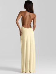 Halter Deep V-Neck Draped Maxi Dress