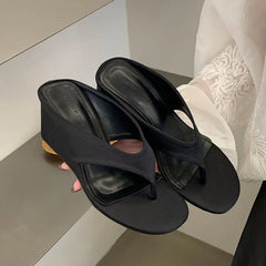 Satin Wedge Flip Flop Sandals