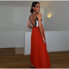 Colorblock Chain Strap Maxi Dress