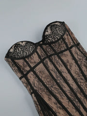 Lace Corset Mesh Maxi Dress with Detachable Hem