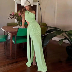 Green One Shoulder Cut Out Maxi Dress