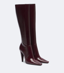 Burgundy patent leather pointed slim high-heeled knee-high boots