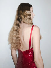 Red Deep V-Neck Sequin Gown