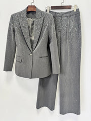 Grey Crystal Embellished Blazer and Pants Set