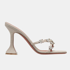 Floral Embellished Square Toe Heels