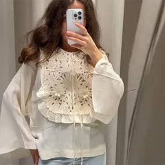 White Long Sleeve Floral Embroidered Blouse