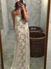 Floral Lace Spaghetti Strap Maxi Dress