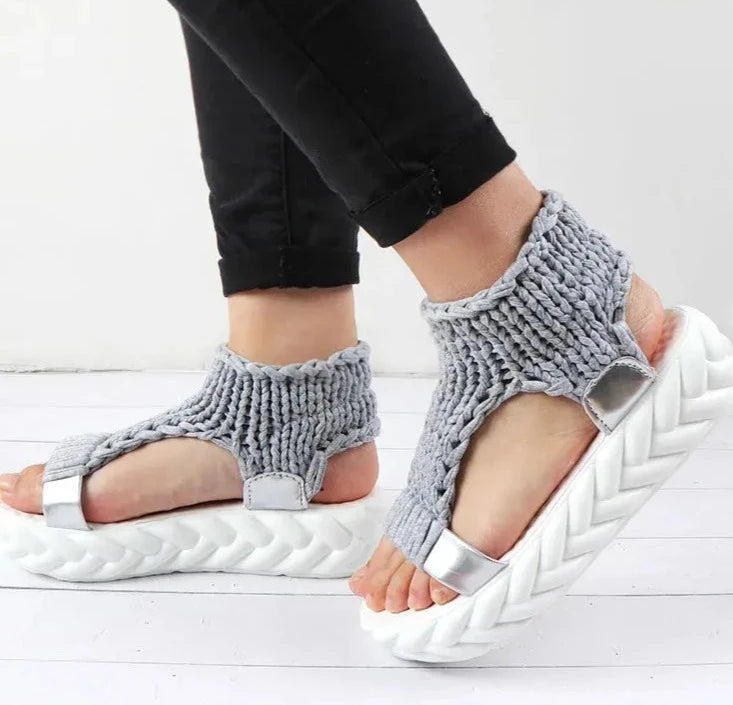 Platform Gladiator Knitted Elastic Shoes Ladies Flat Sandals