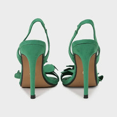 Crystal Green Flower High Heeled Sandals