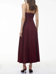 Applique Mesh Square Neck Sleeveless Midi Dress
