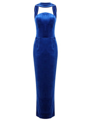 Blue evening gown on a white background