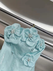 3D Flower Strapless Mini Dress
