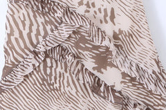 Ruffle Zebra Print V Neck Maxi Dress