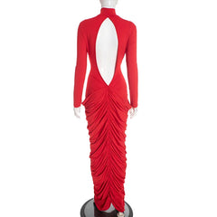 Turtleneck Ruched Long Sleeve Maxi Dress