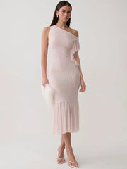 Asymmetrical one shoulder midi dress back view