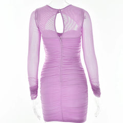 Mesh Pleated Cutout Mini Dress