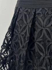 Black Square Neck Floral Bodice Detail Midi Dress