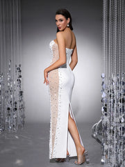 Strapless Pearl Embellished Bodycon Maxi Dress
