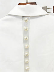 Pearl Embellished Mesh Panel Blazer and Wide Leg Pants Set