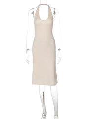 Halter Neck Ribbed Midi Dress