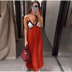 Colorblock Chain Strap Maxi Dress