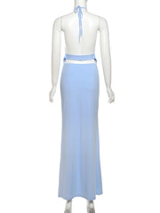 Light blue dress on a mannequin against a white background