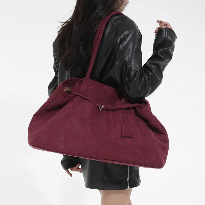 Burgundy faux suede tote bag