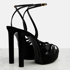 Satin Platform Open Toe Crisscross Strappy Heels
