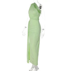 Green One Shoulder Cut Out Maxi Dress