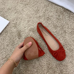 Red Ballet Flats with Bow Detail