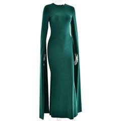 Green evening gown with a high slit