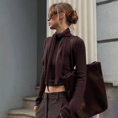Scarf Neck Long Sleeve Knit Top