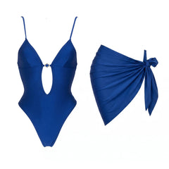 Blue Twisted Bandeau Bikini and Chiffon Cover up Set