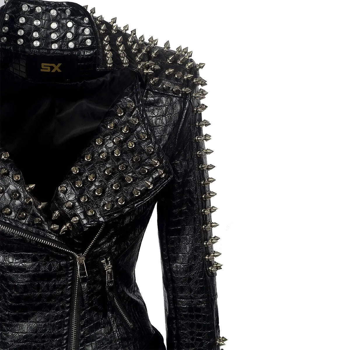 Black leather jacket with spikes and studs