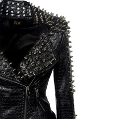 Black leather jacket with spikes and studs