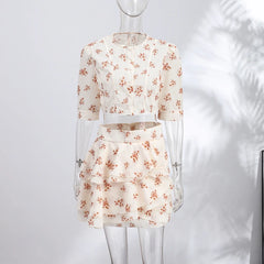 Floral Print Cropped Top and Ruffled Skirt Set