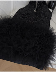 Sequined Halter Neck Ruffle Detail Mini Dress