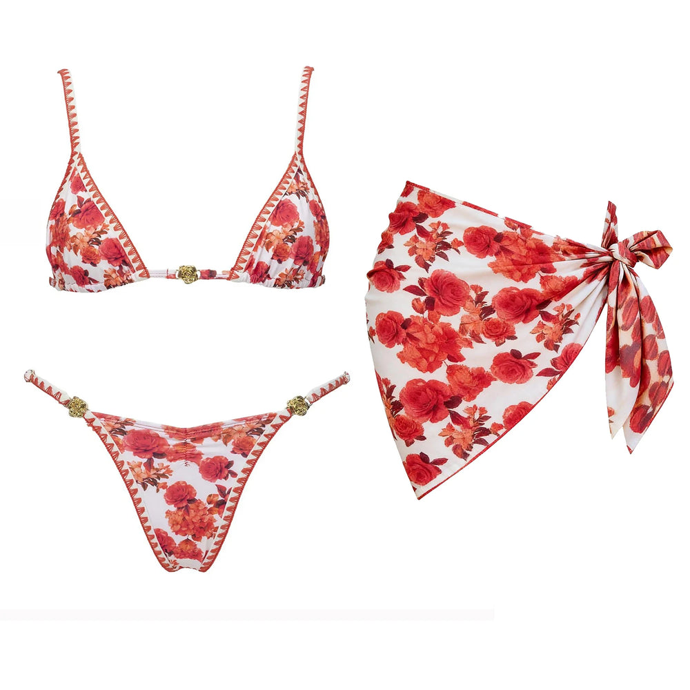 Printed triangle bikini top and scarf
