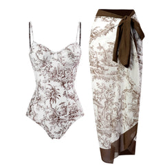 Bustier One-Piece Swimsuit and Wrap Skirt Set