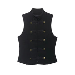 Black vest with gold buttons on a white background