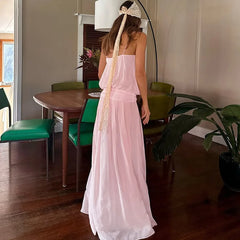 Spaghetti Strap Gathered Empire Waist Maxi Dress with Thigh-High Slit