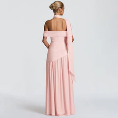 Pink off-shoulder gown- back