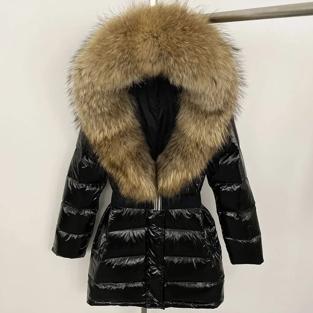 Black puffer coat with a large fur hood