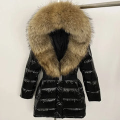 Black puffer coat with a large fur hood