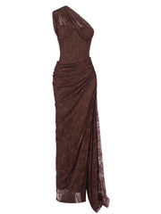One Shoulder Corset Lace Draped Maxi Dress