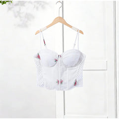 White Floral Print Corset and Wide Leg Pants Set