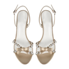 Crystal bow slingback stiletto sandals with open round toe