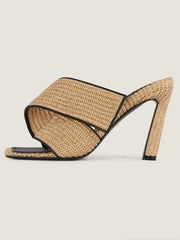 Woven Square Toe Heeled Slippers