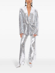 Silver Sequin Blazer And Wide Leg Pants Two-Piece Set